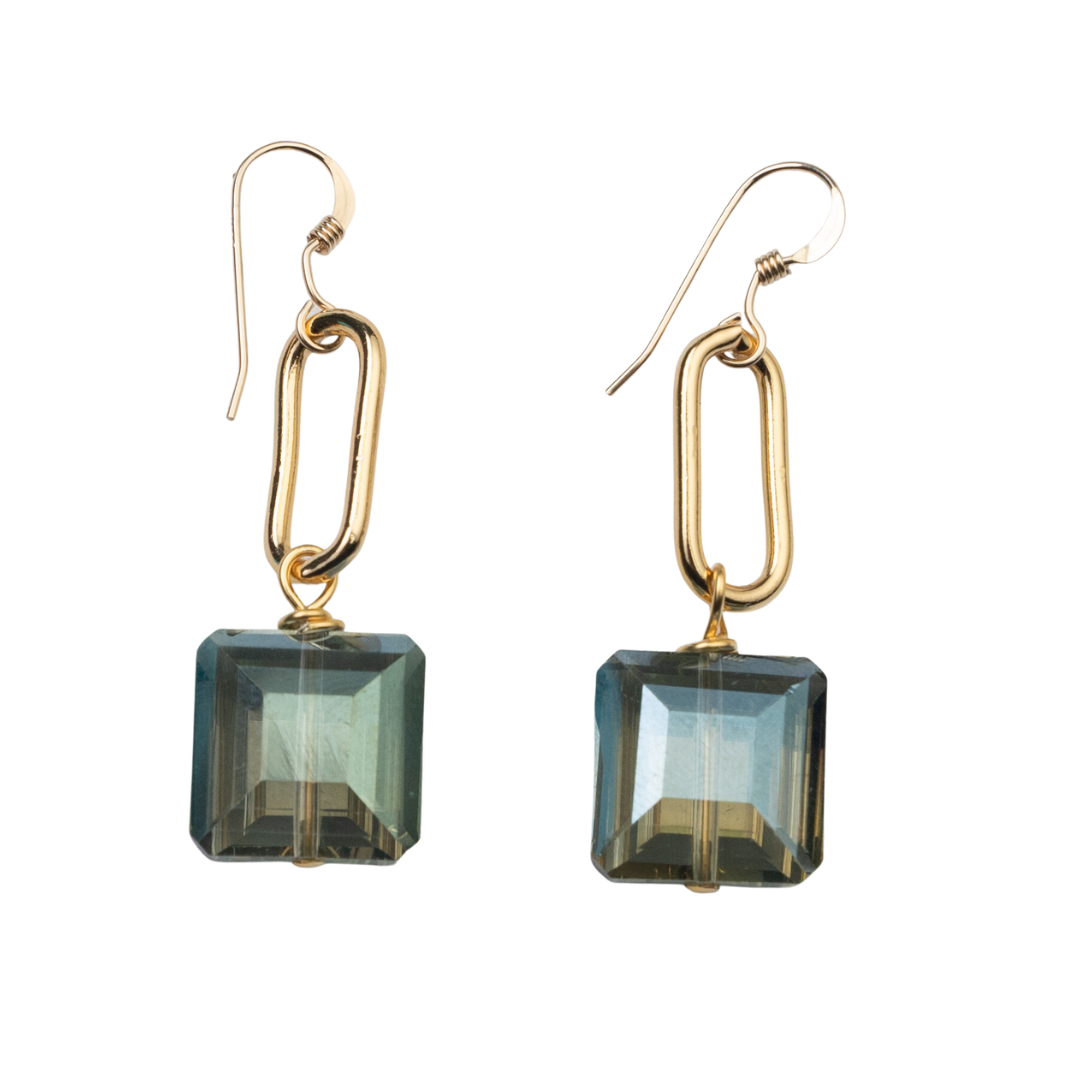 Lg Gold Paperclip/Crystal Earrings