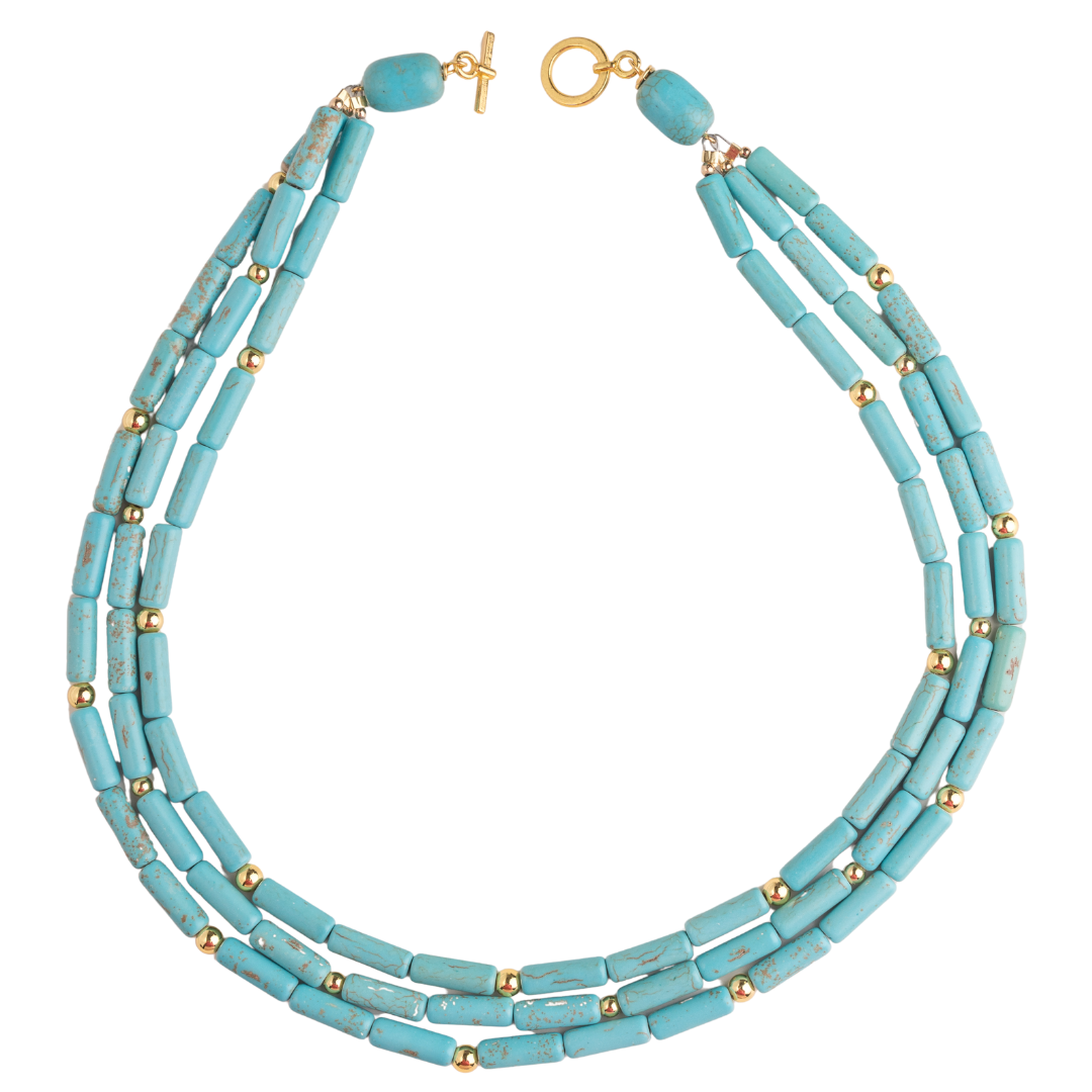 Multi Strand Turquoise Tube, 18k Gold Necklace