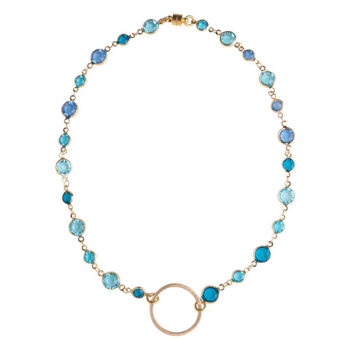 Mixed Blue Crystal Gold Choker