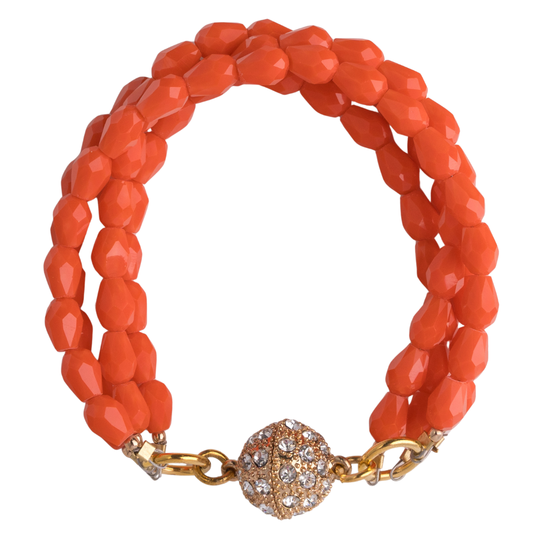 Multi Strand Coral Crystal, Pave Clasp Bracelet