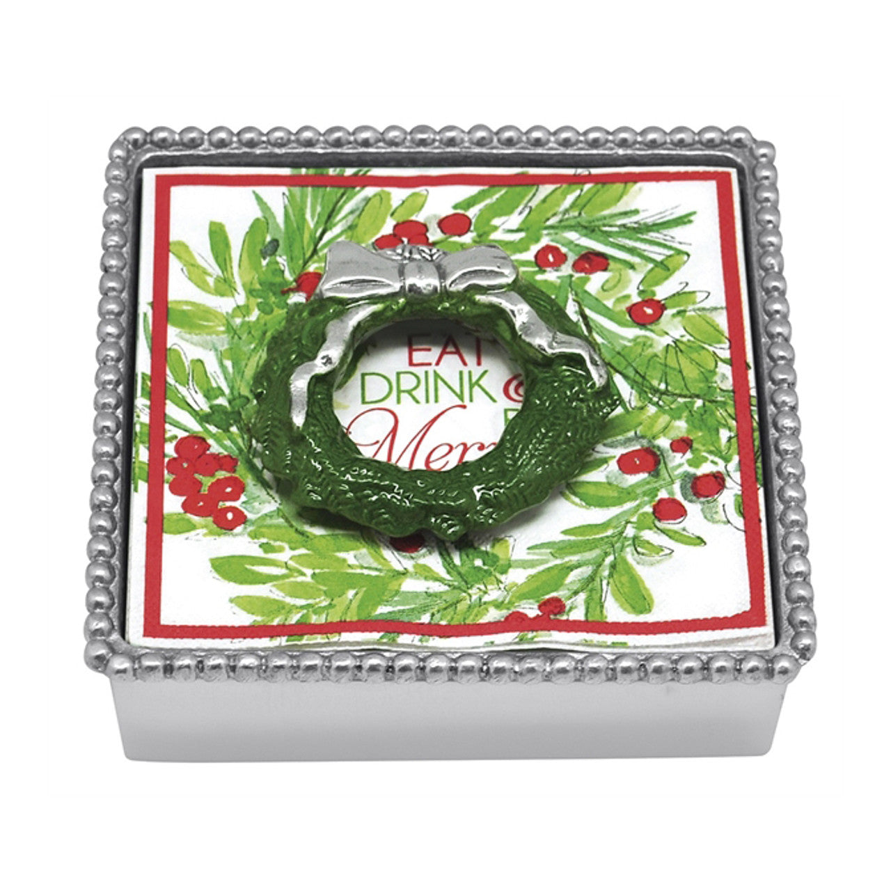 Green Wreath Beaded Napkin Box