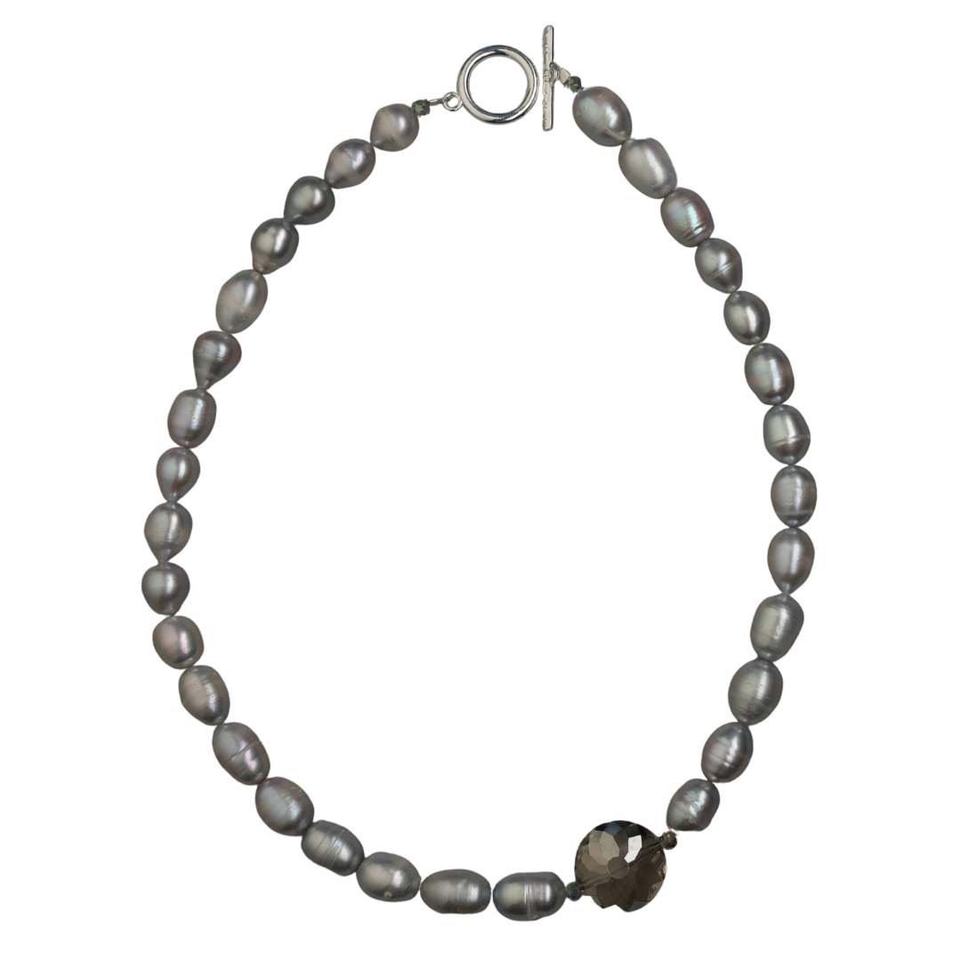 Silver Pearl, Platinum Crystal Necklace