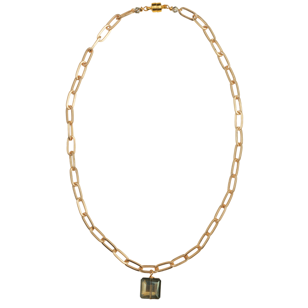 Matte gold paperclip chain, Ombre crystal necklace