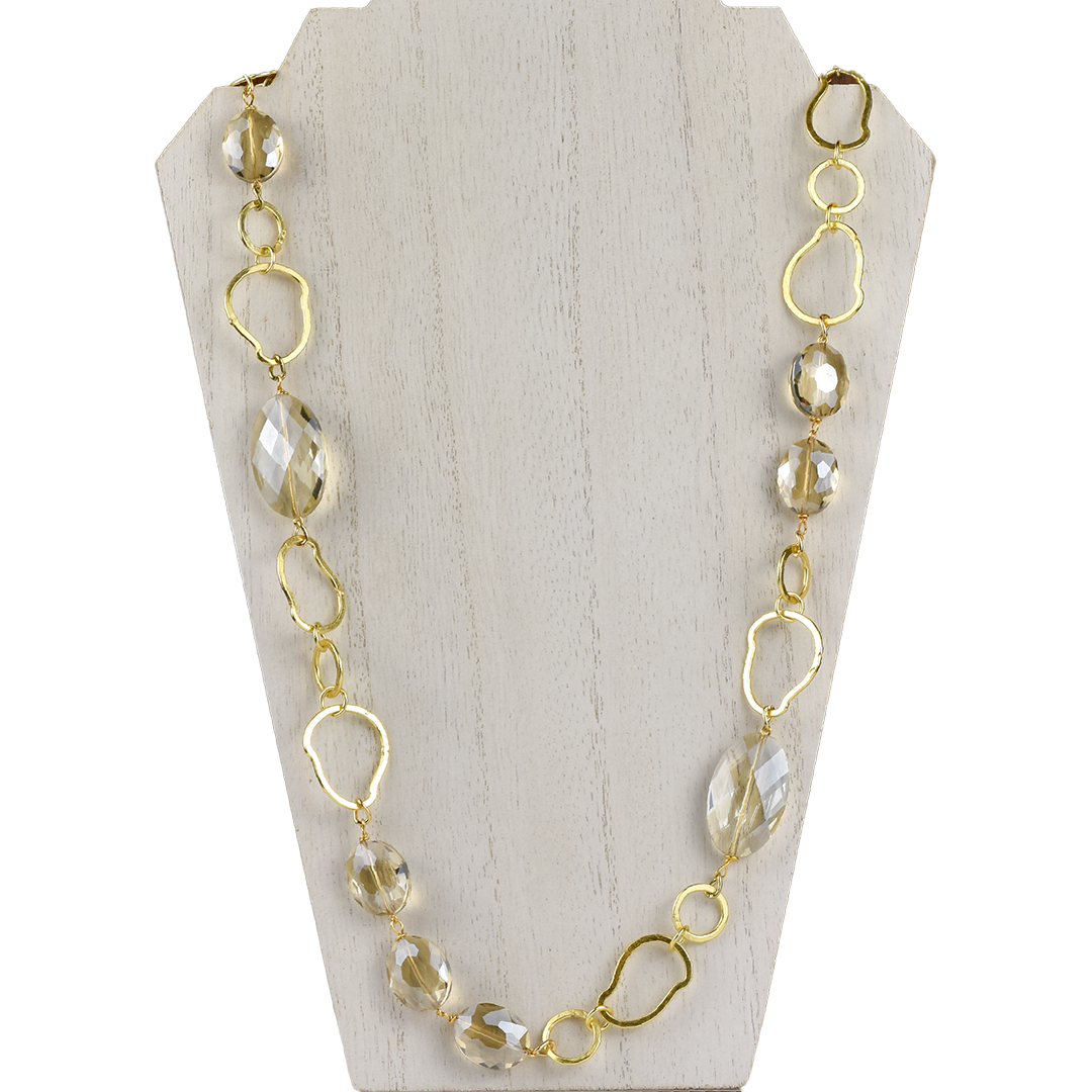 Champagne Crystals, Gold Amoeba Chain Necklace