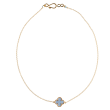 14k Gold Filled Chain Blue Clover Necklace