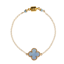 14k Gold Filled Chain Blue Clover Bracelet