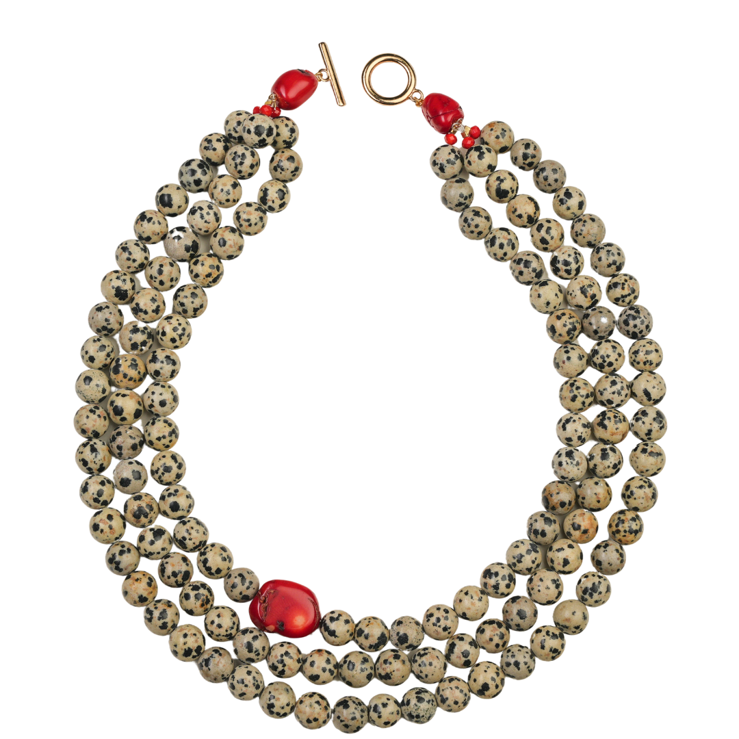 Dalmatian stone, red coral necklace