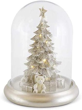 12.5" Glass Dome w/Silver Glittered Resin LED Tree