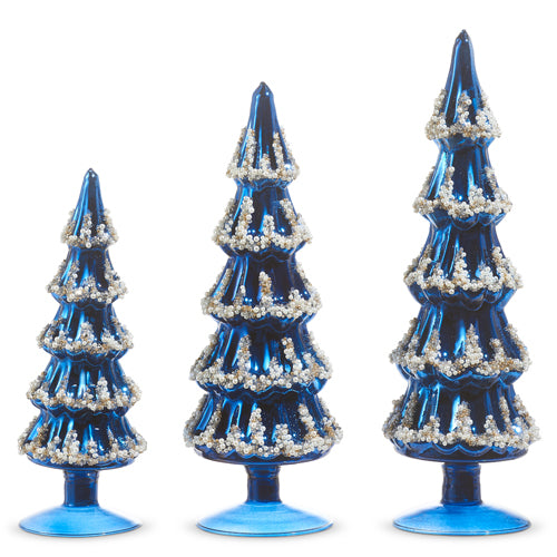 Set of 3 Blue Beaded Trees 14"