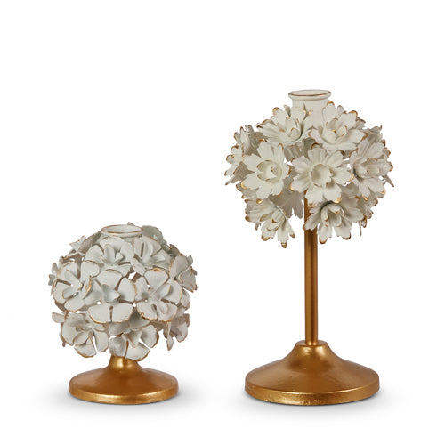 Set of 2 Cream Floral Candle Holders