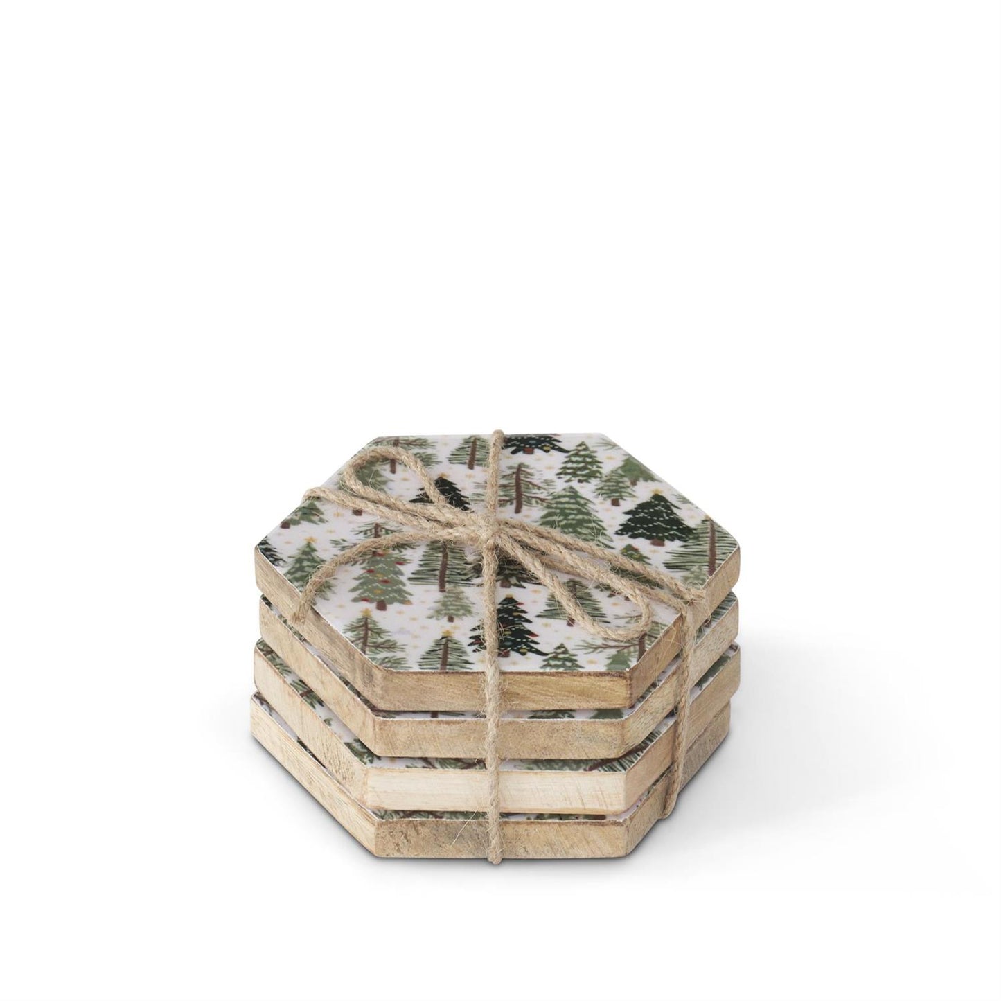 Set of 4 Hexagon Christmas Trees Enameled Coasters