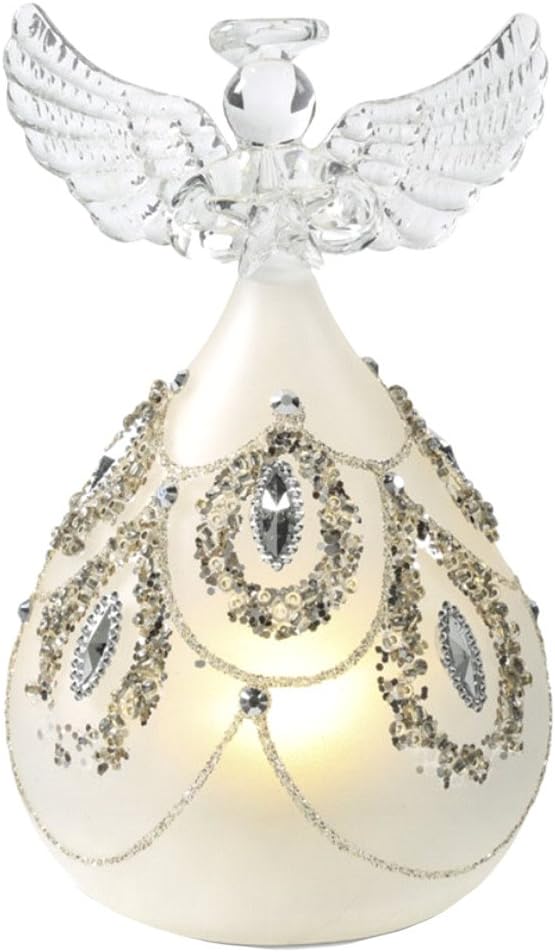 Mercury Glass Silver Jeweled LED Angel w/Timer