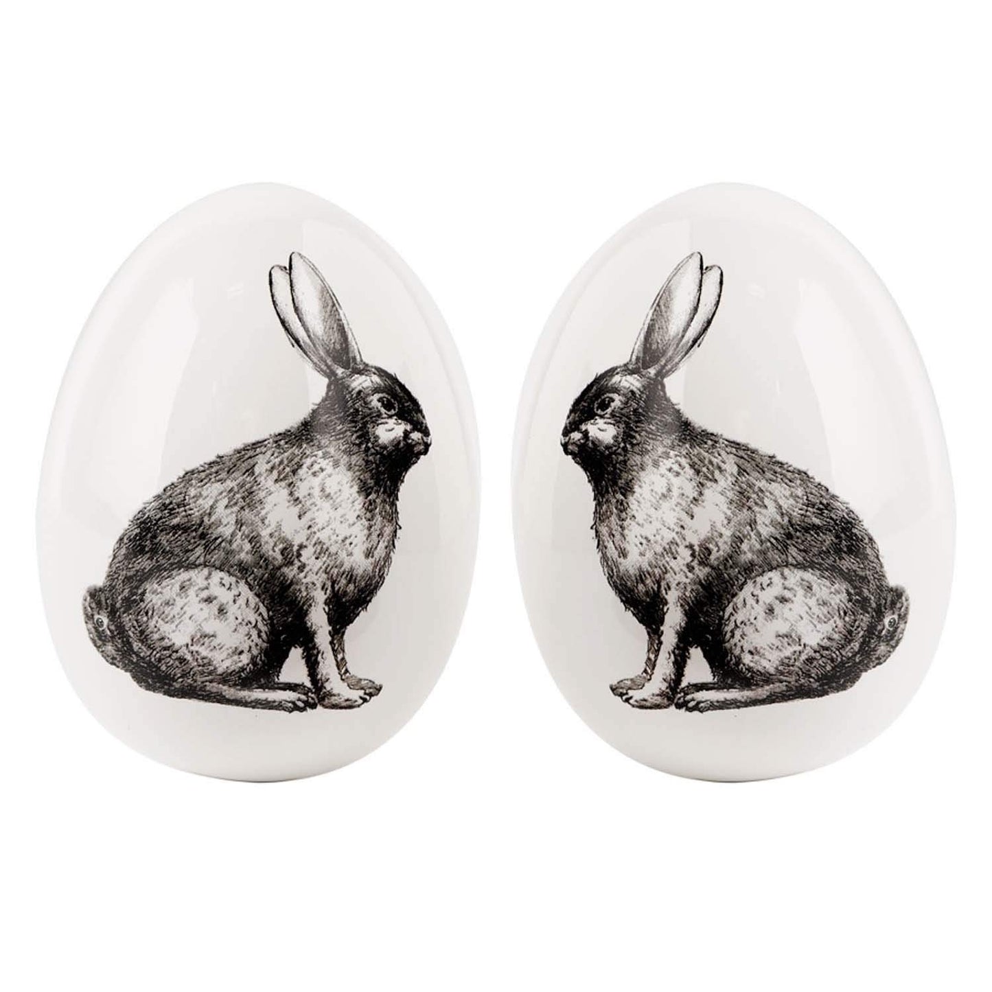 White Ceramic Egg w/Rabbit Motif 6.5 inch