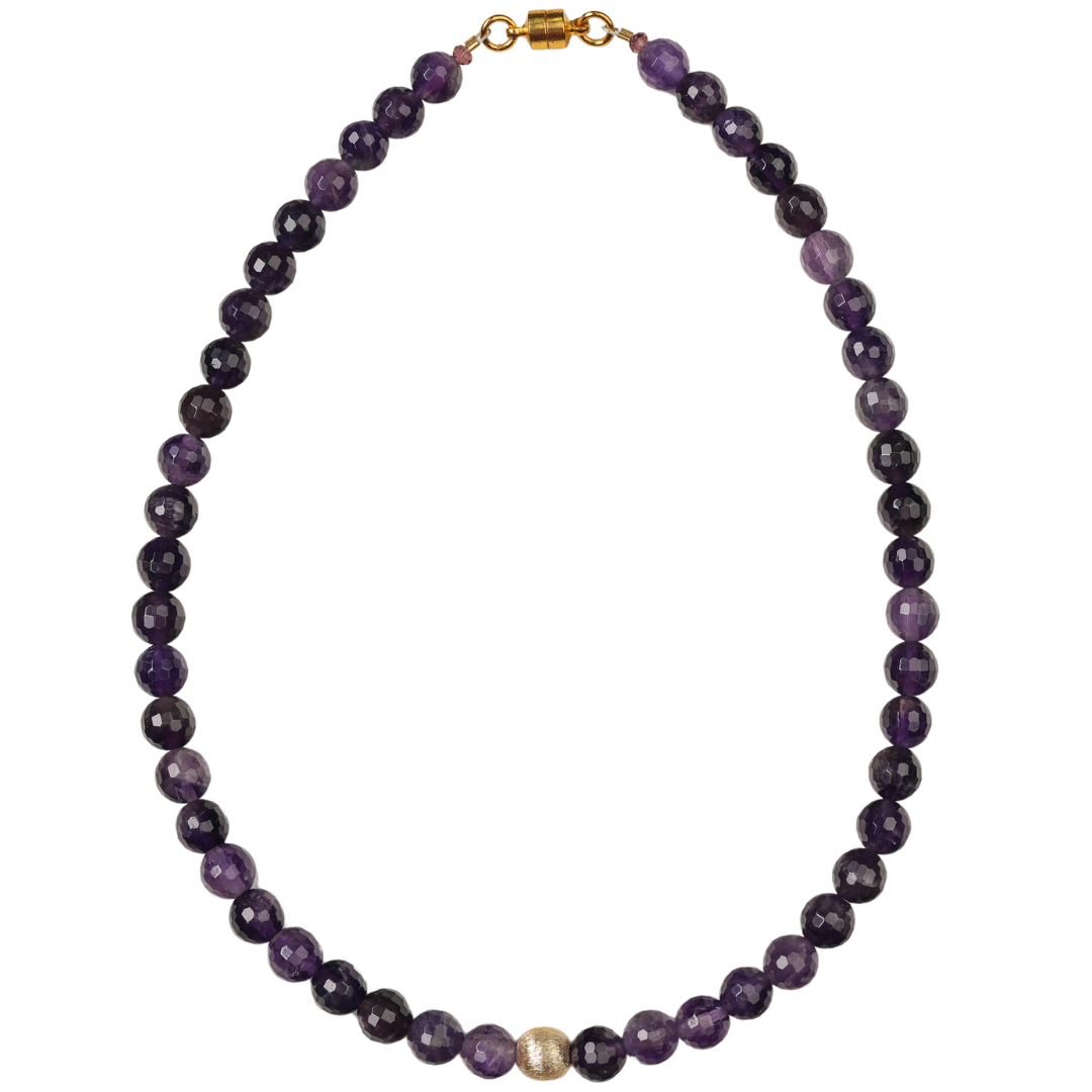 Amethyst, gold brushed ball necklace