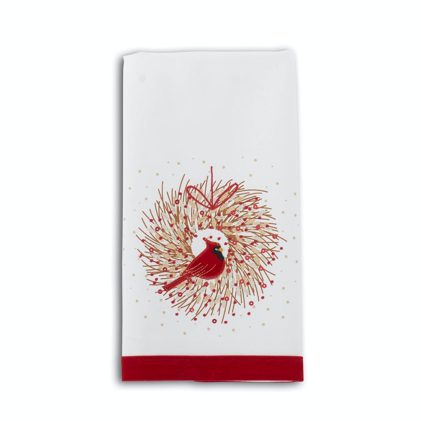 Cardinal Wreath Towel w/Sequins 27in