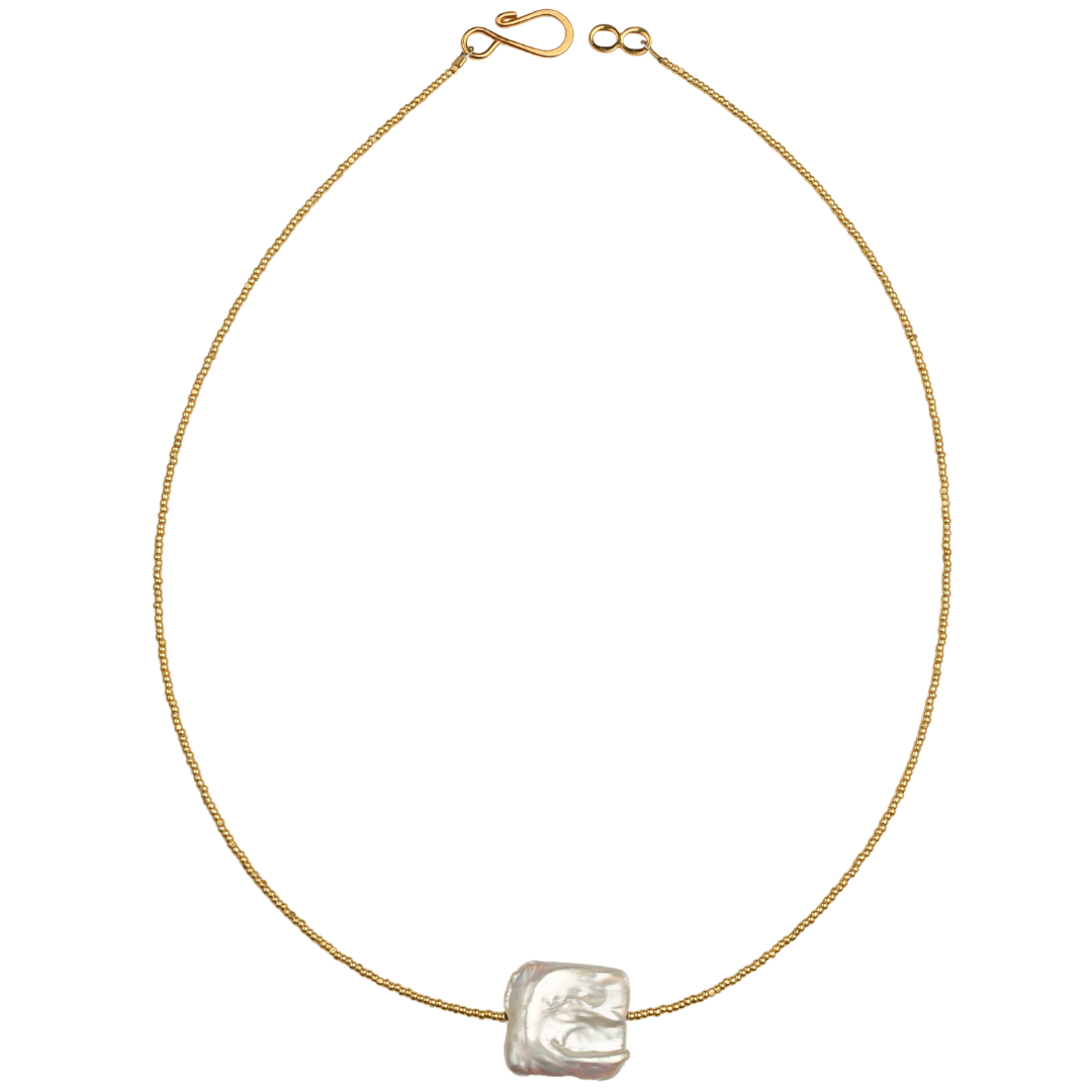 Square Baroque pearl on gold Henrietta 18" necklace