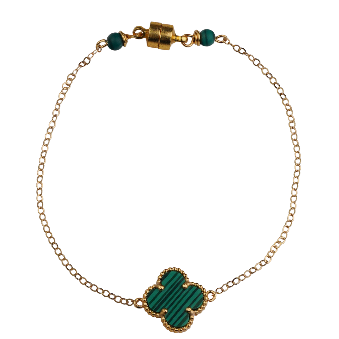 14k Gold Filled Chain Malachite Clover Bracelet