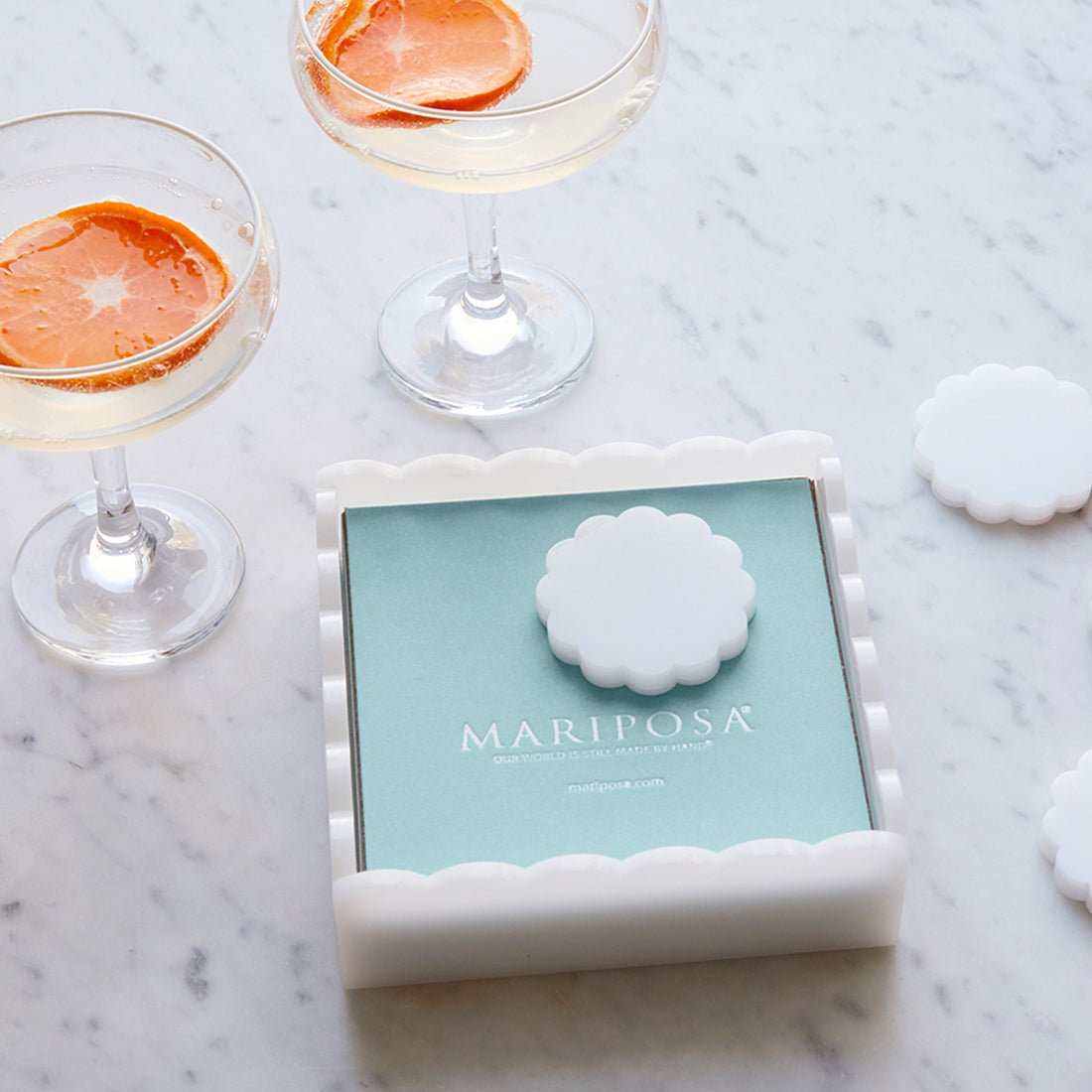 White Scalloped Napkin Box with Insert