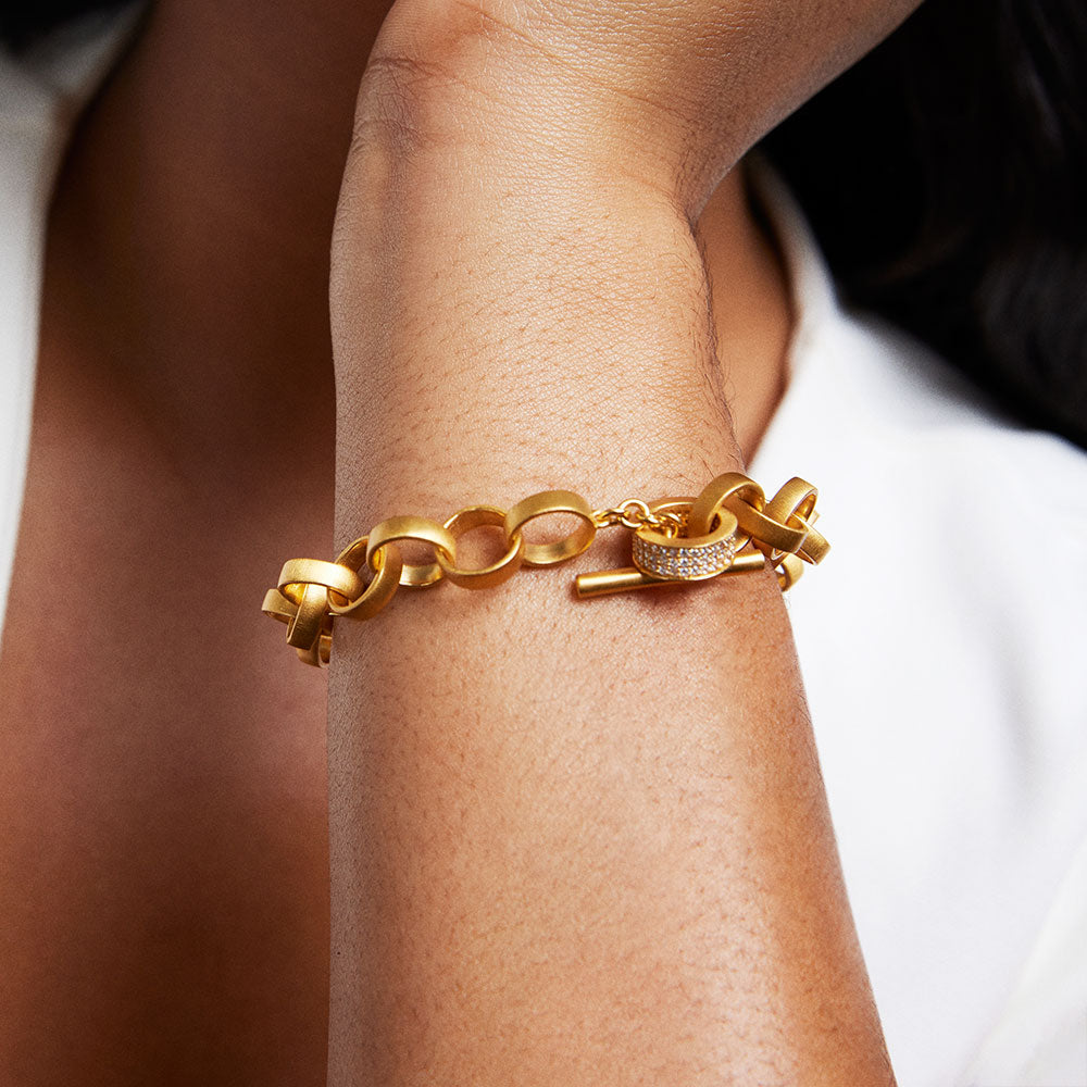 Petit Pave Statment Chain Bracelet Gold White CZ