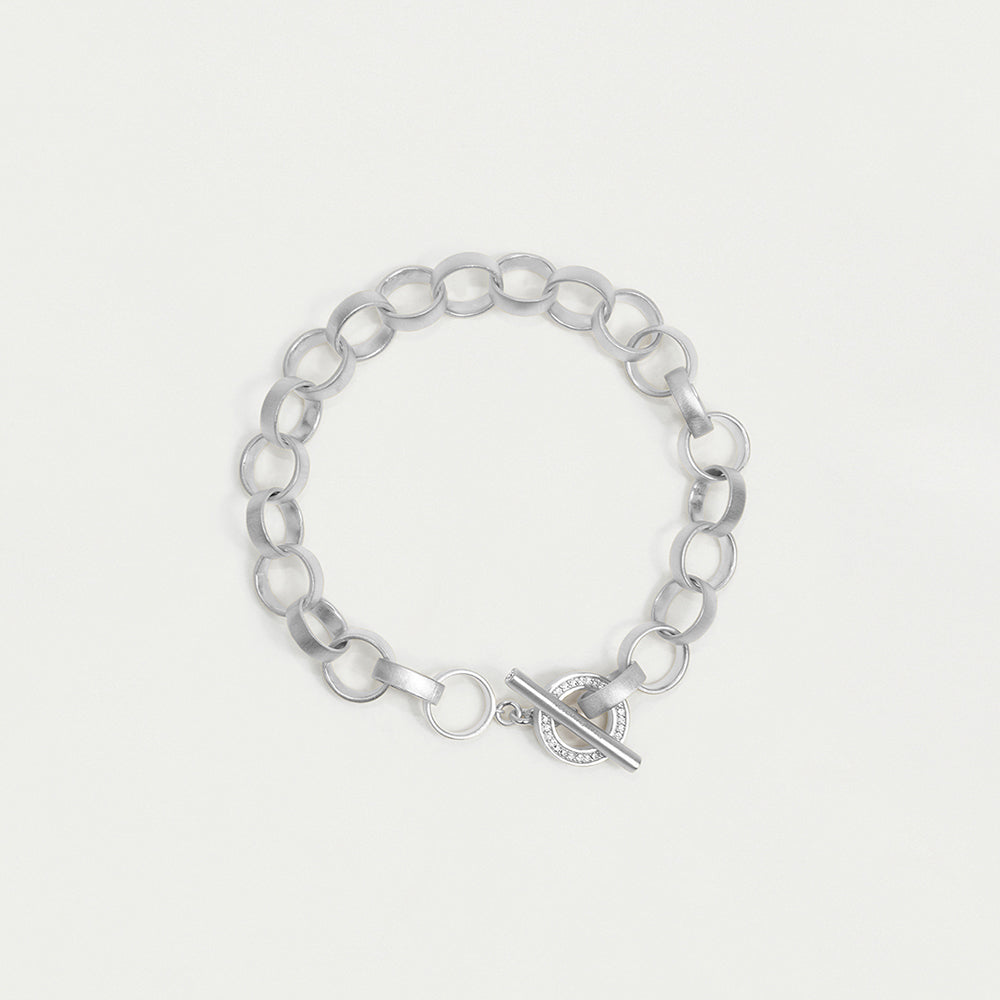 Petit Pave Statement Chain Bracelet Silver White CZ