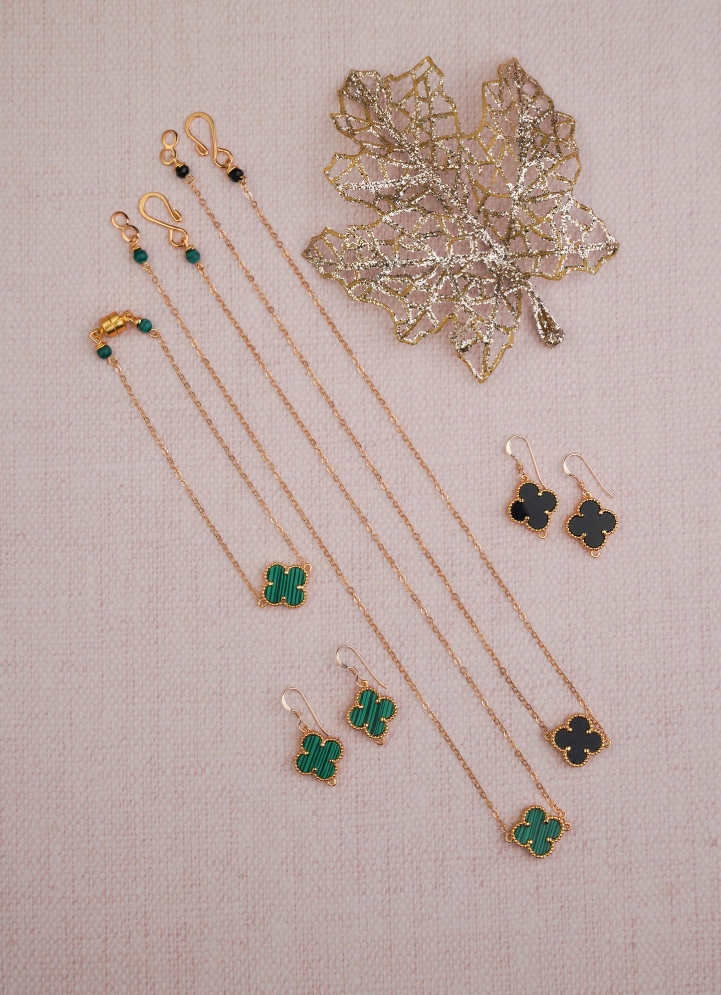 14k Gold Filled Chain Black Clover Bracelet