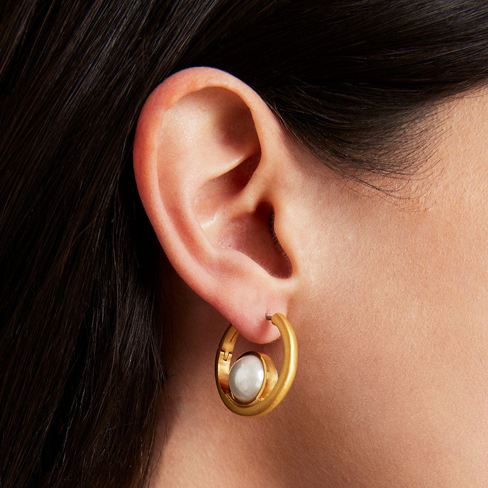 Laguna Floating Huggie Hoops-Pearl