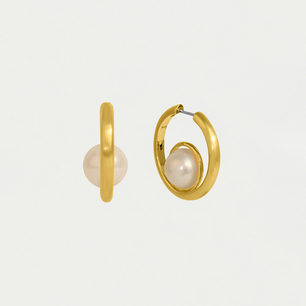 Laguna Floating Huggie Hoops-Pearl