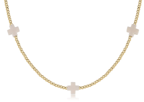 15" Choker Signature Cross Gold Pattern 2mm Bead - off-white