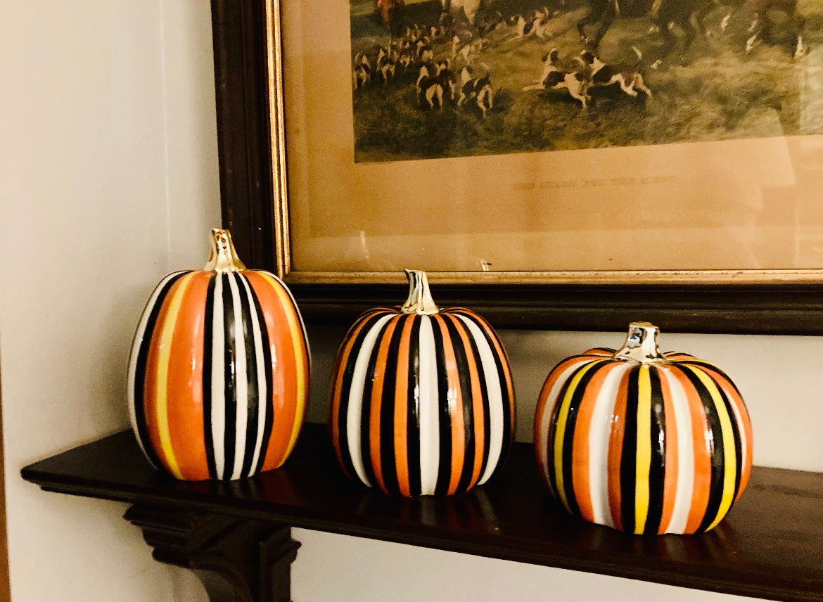 Winter Street Striped Ceramic Pumpkin