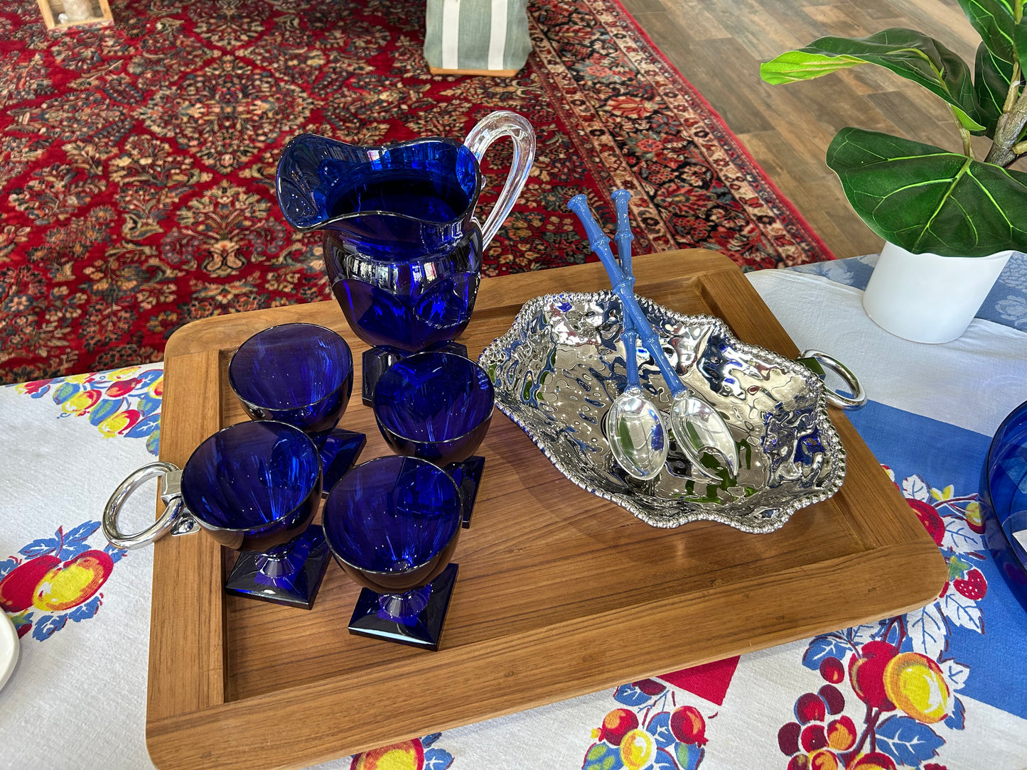 Teak Tray w/Silver Handles