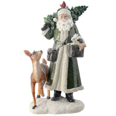 14" RESIN FOREST TRAIL SANTA W/DEER