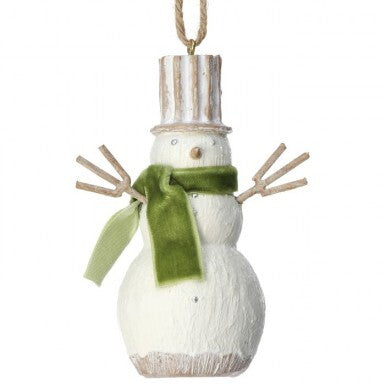 5" RSN WOOD SNOWMAN ORNAMENT W/SCARF