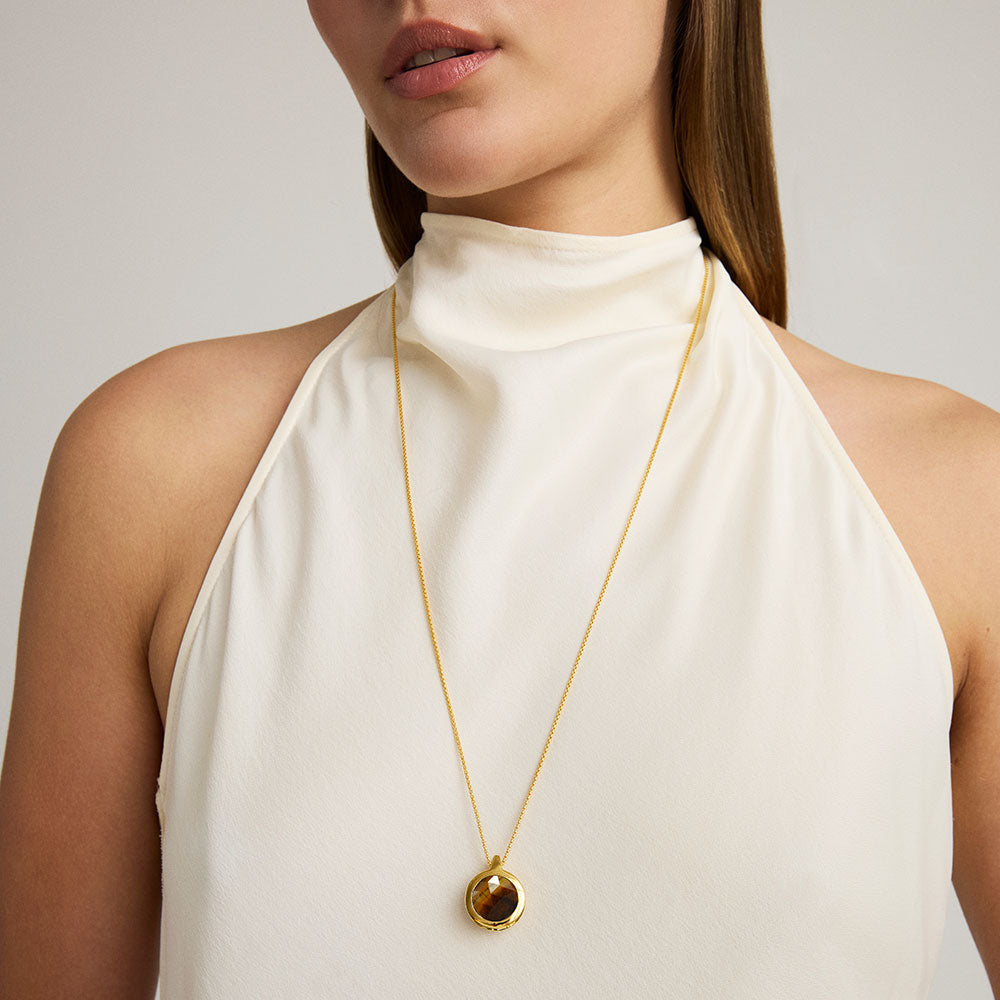 Ipanema Gemstone Gold Pendant Stone: Tiger Eye/Black Onyx