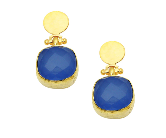 Cushion Cut Blue Chalcedony Post Earrings