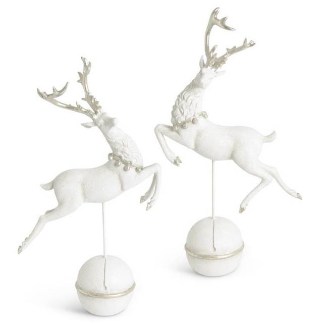 White Glittered Prancing Reindeer on Jingle Bell Ball