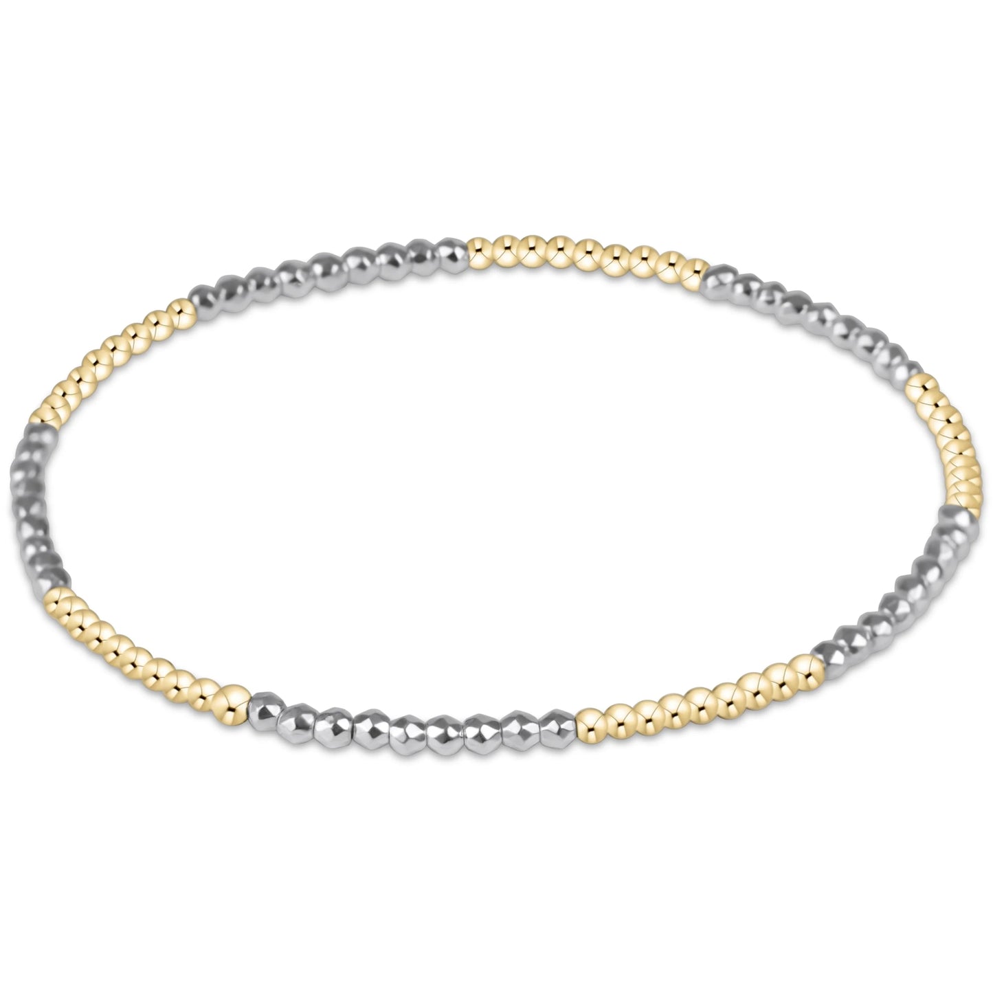 Blissful Pattern 2mm Bead Bracelet - Bright Silver Faceted Hematite