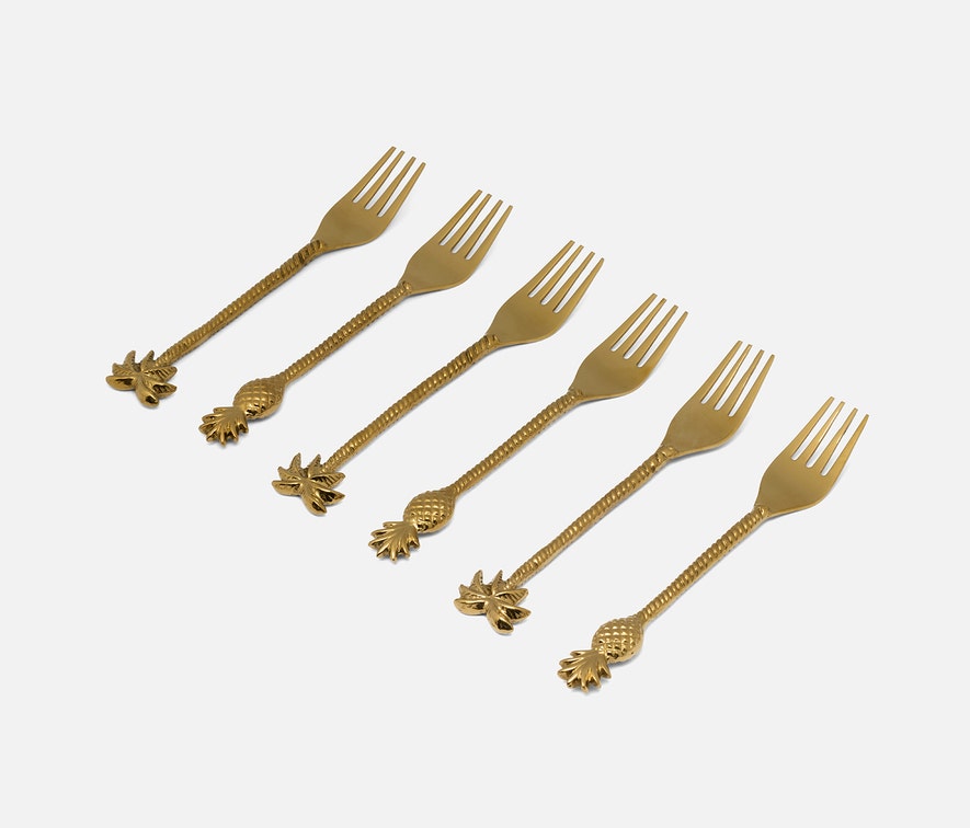 Set of 2 Palm Tree/Pineapple Appetizer Forks - Gold