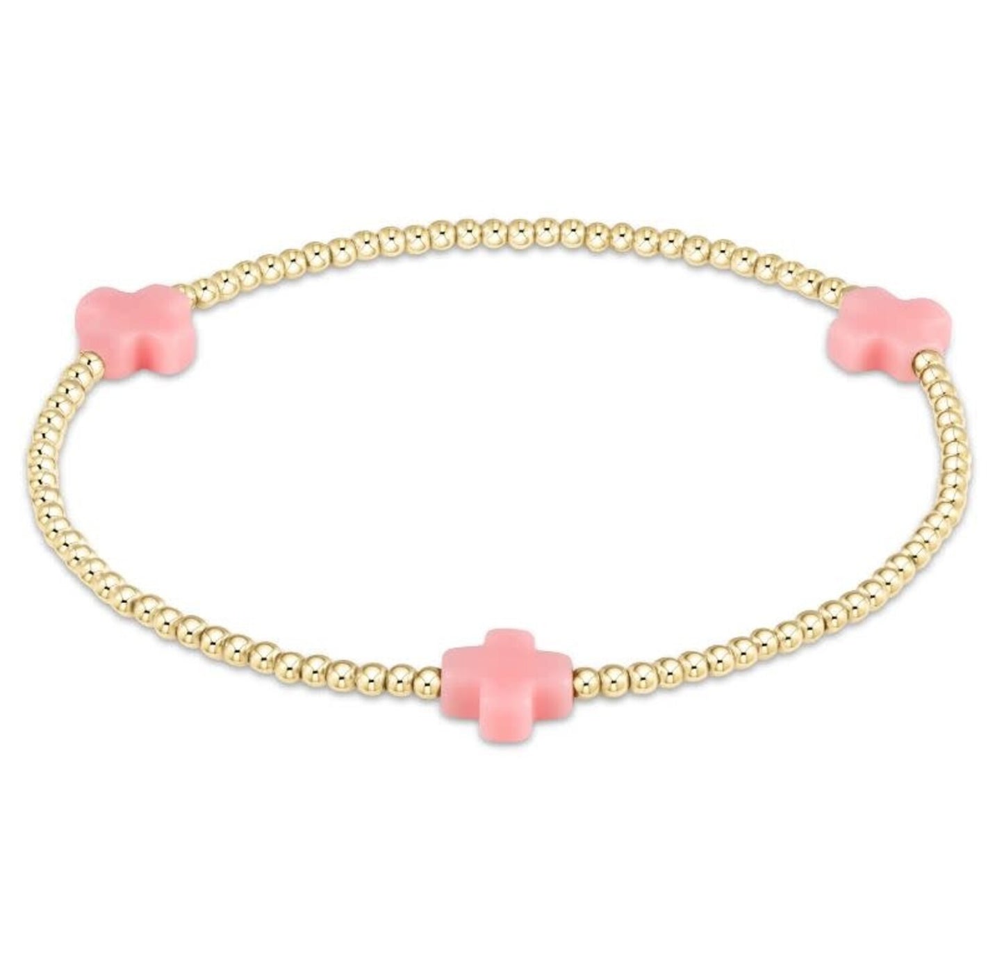 Signature Cross Gold Pattern 2MM Bead Bracelet - Pink