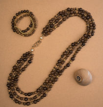 Set of 3 Mixed Wood, 18K gold ball bracelets