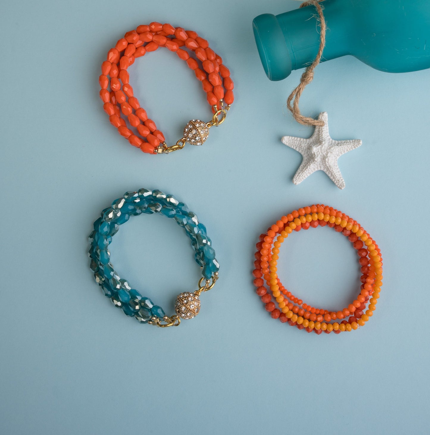 Multi Strand Sea Crystal, Pave Clasp Bracelet