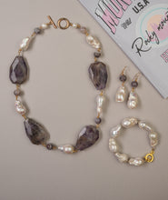 Amethyst, Baroque pearl, agate necklace