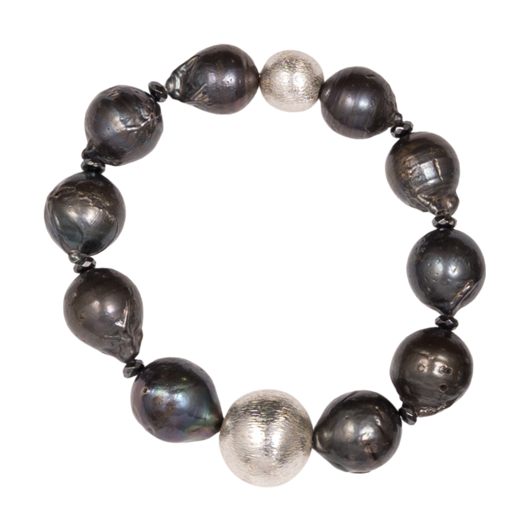 Baroq Pearl Silver or Gold Ball Bracelet