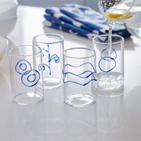 Applique Blue S/4 Suite of Highballs Glasses