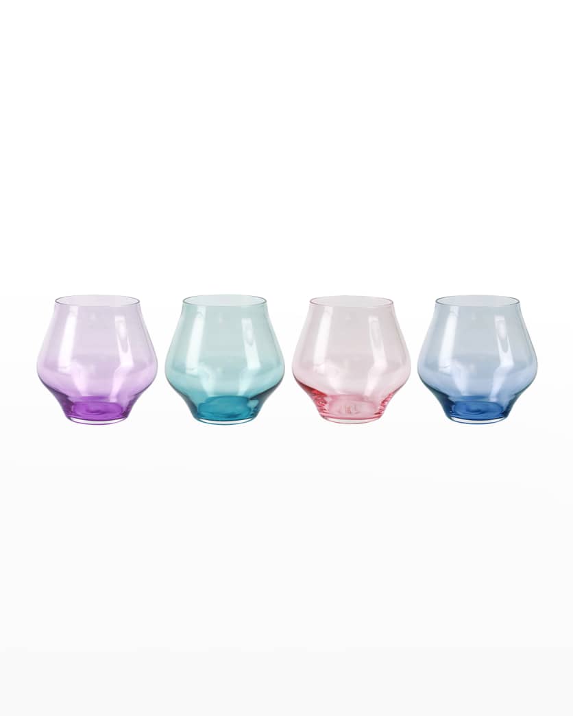 Contessa Assorted Set of 4 Stemless Wine Glass-4"H, 10oz