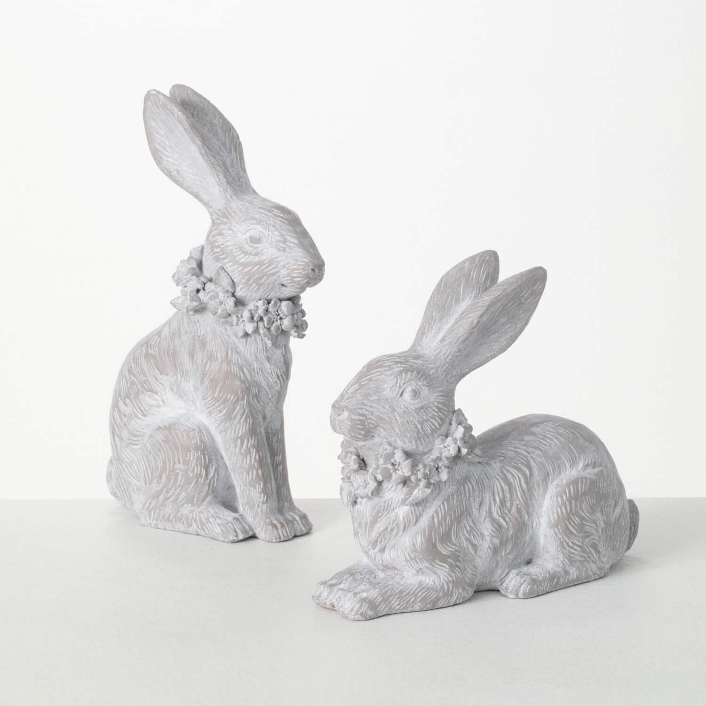 Whitewashed Set of 2 Resting Bunnies