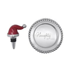 Red Santa Hat Naughty or Nice Wine Plate Gift Set