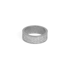 Petit Pave Thick Silver or Gold Stacking Ring W/Topaz