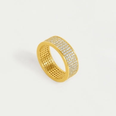 Petit Pave Thick Silver or Gold Stacking Ring W/Topaz