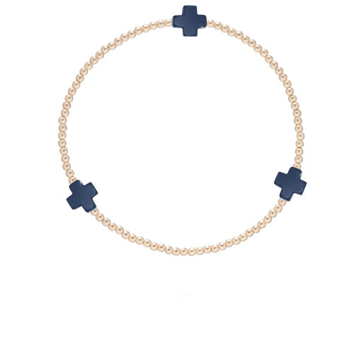 Signature Cross Gold Pattern 2MM Bead Bracelet - Navy