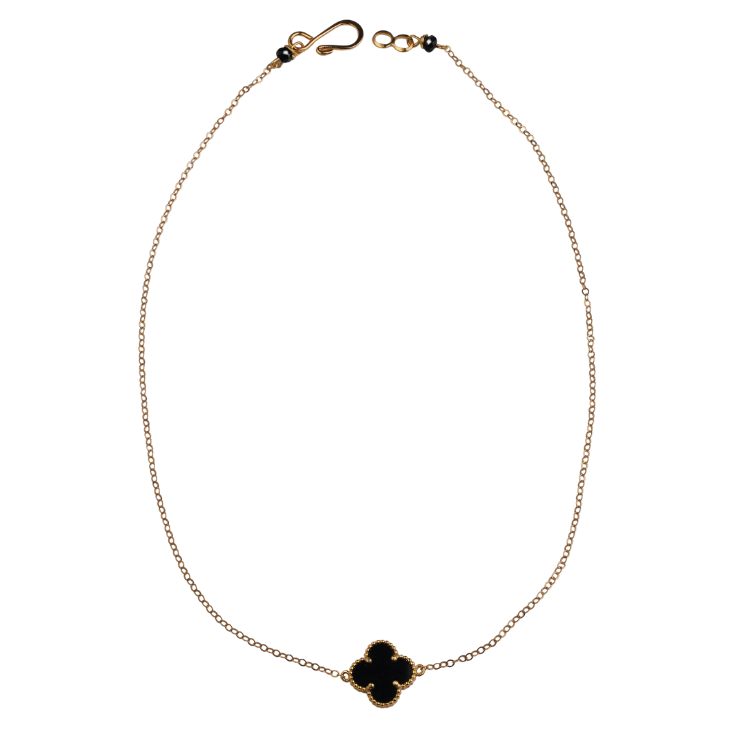 14k Gold Filled Chain Black Clover Necklace